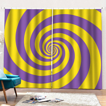 Purple And Yellow Spiral Illusion Print Pencil Pleat Curtains