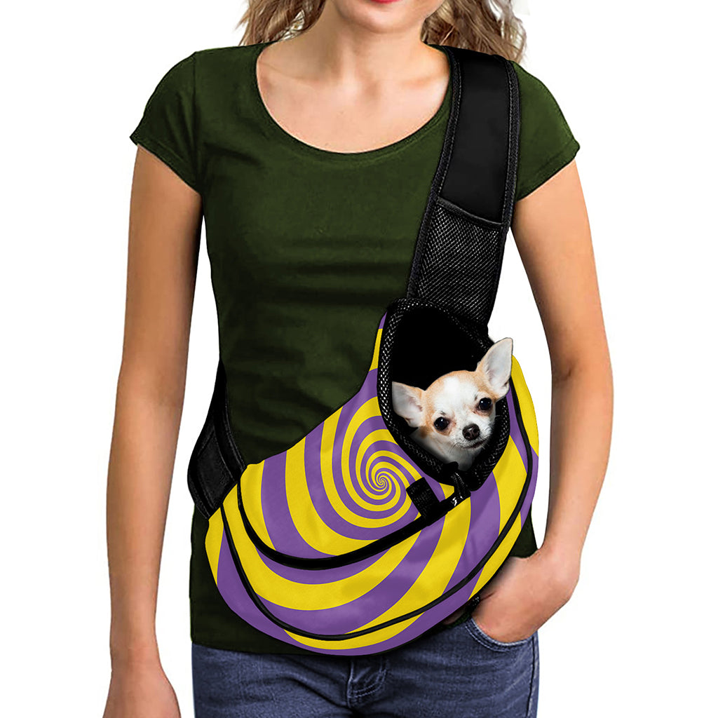Purple And Yellow Spiral Illusion Print Pet Sling Carrier