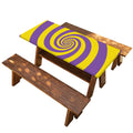Purple And Yellow Spiral Illusion Print Picnic Table Cover