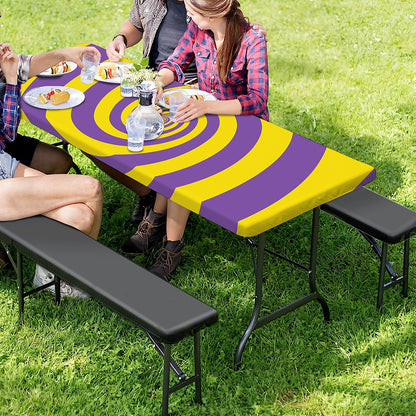 Purple And Yellow Spiral Illusion Print Picnic Table Cover