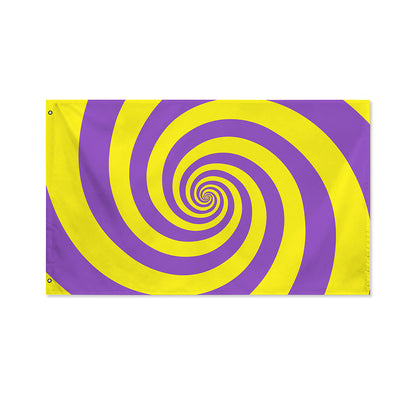 Purple And Yellow Spiral Illusion Print Polyester Flag