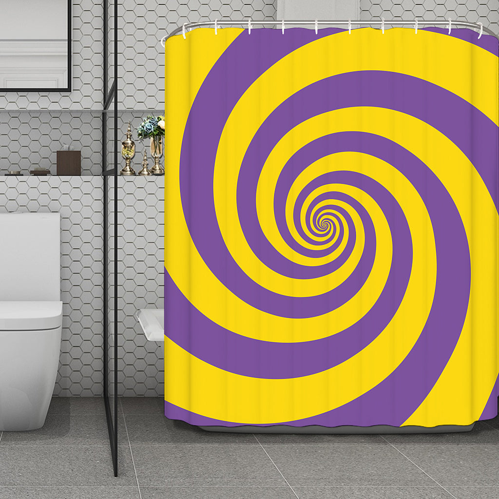 Purple And Yellow Spiral Illusion Print Polyester Shower Curtain