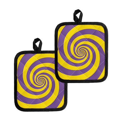Purple And Yellow Spiral Illusion Print Pot Holders
