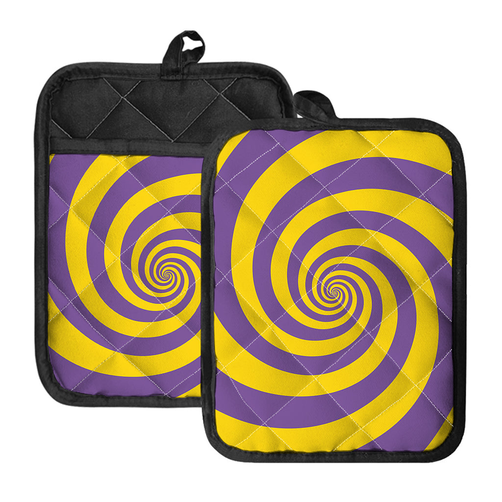 Purple And Yellow Spiral Illusion Print Pot Holders With Pocket