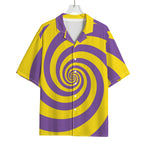 Purple And Yellow Spiral Illusion Print Rayon Hawaiian Shirt
