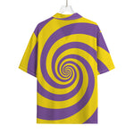 Purple And Yellow Spiral Illusion Print Rayon Hawaiian Shirt