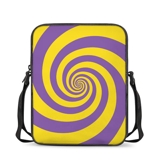 Purple And Yellow Spiral Illusion Print Rectangular Crossbody Bag