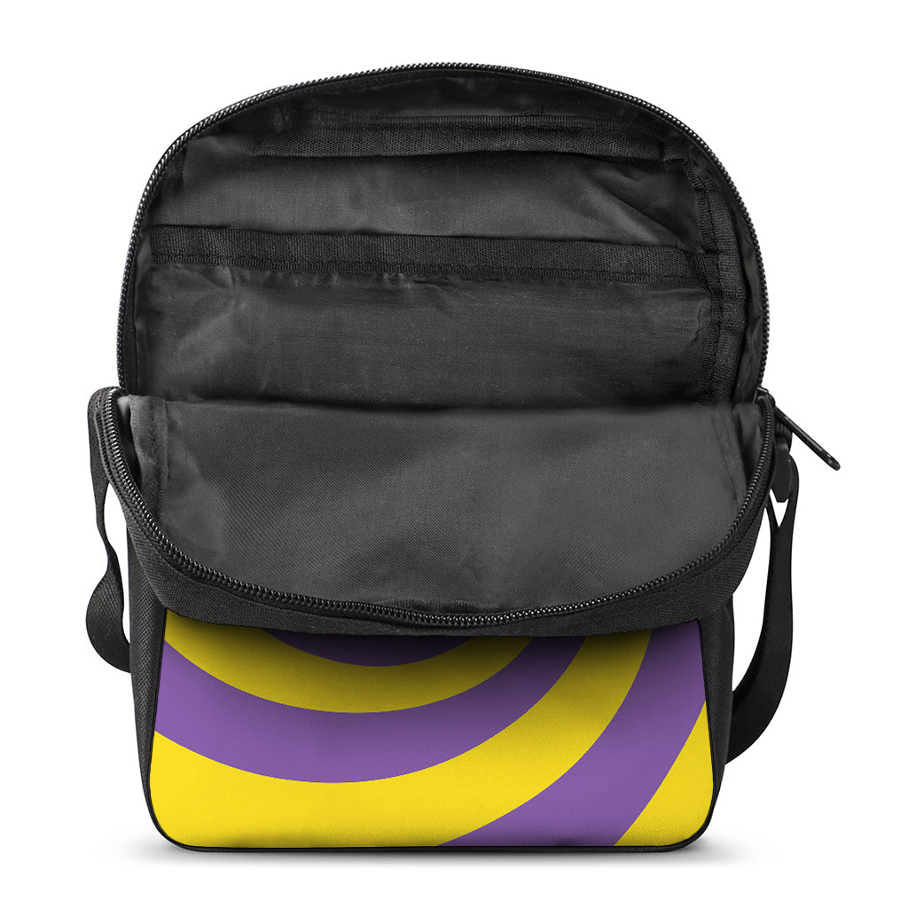 Purple And Yellow Spiral Illusion Print Rectangular Crossbody Bag