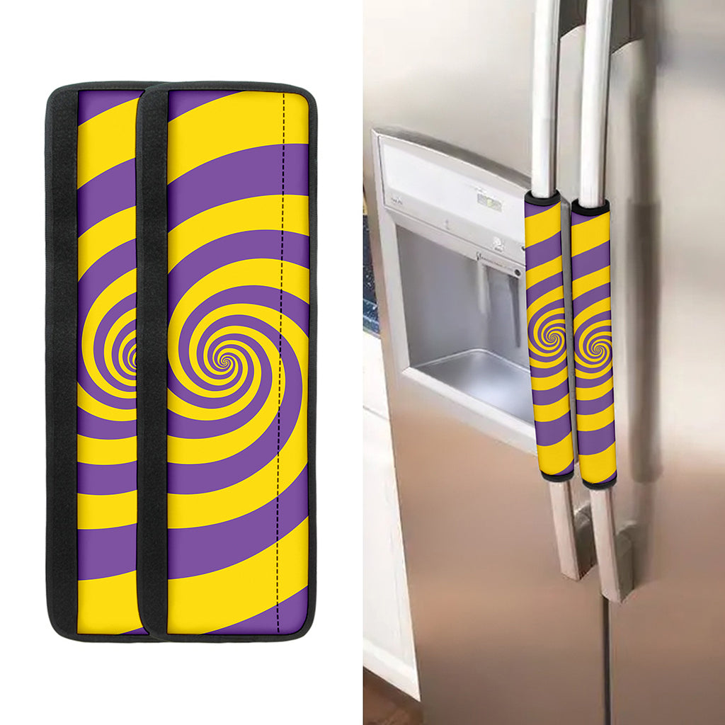 Purple And Yellow Spiral Illusion Print Refrigerator Handle Covers