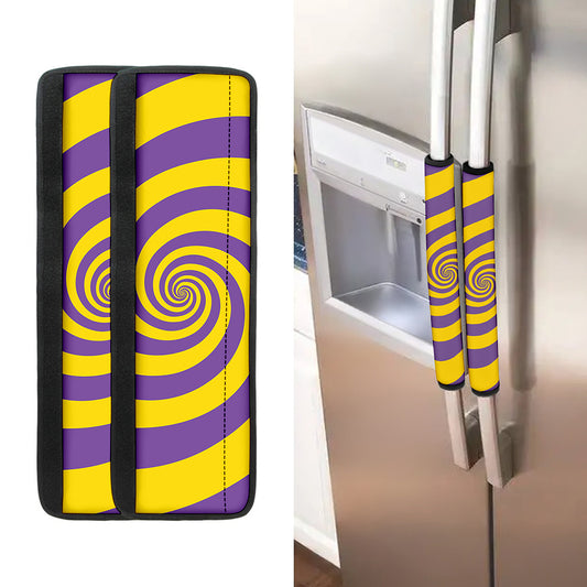 Purple And Yellow Spiral Illusion Print Refrigerator Handle Covers