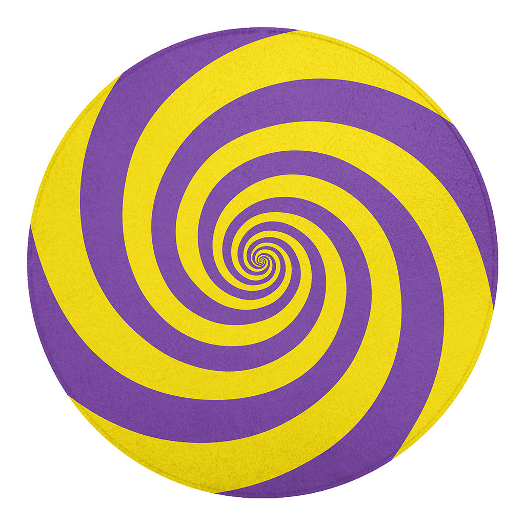 Purple And Yellow Spiral Illusion Print Round Blanket