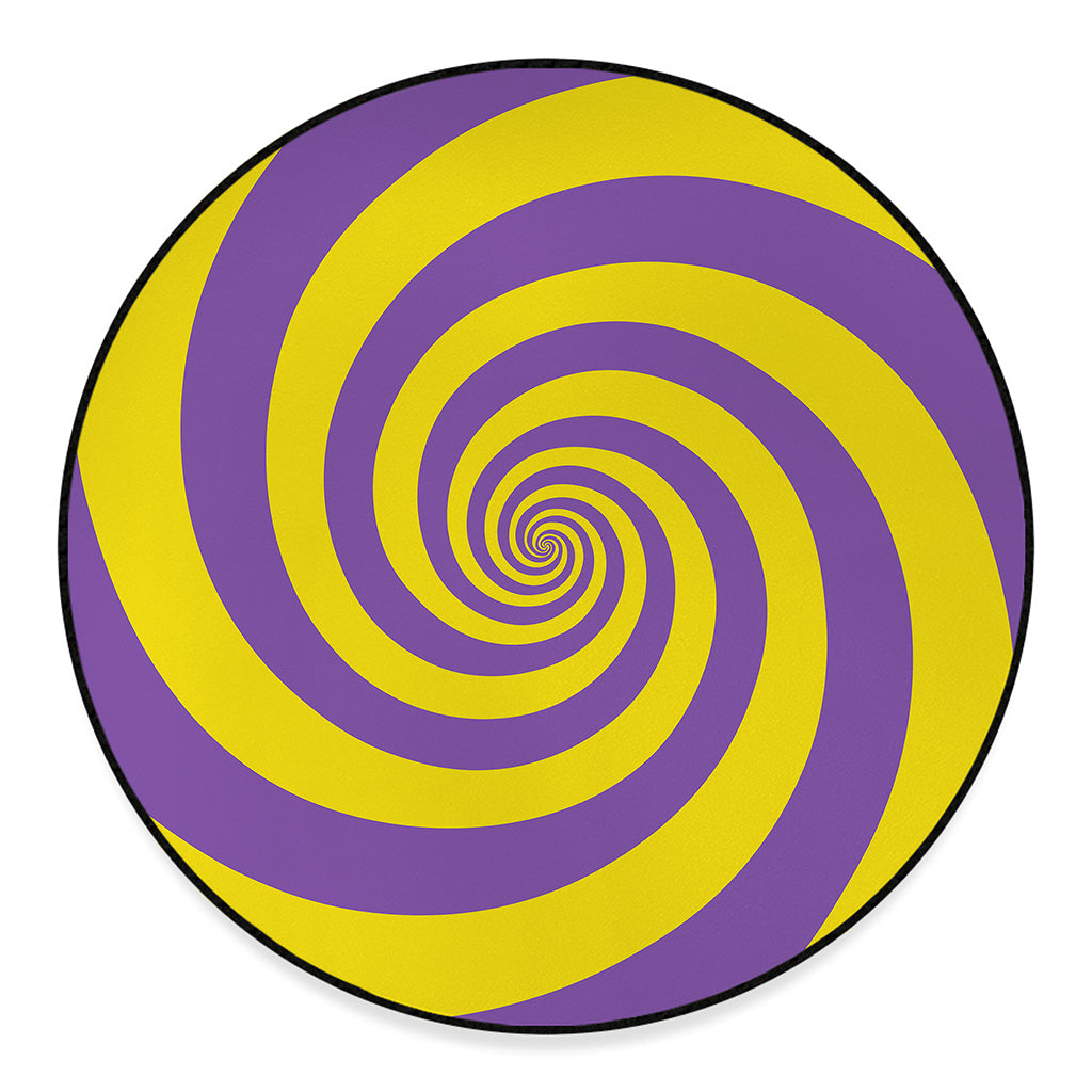 Purple And Yellow Spiral Illusion Print Round Floor Mat
