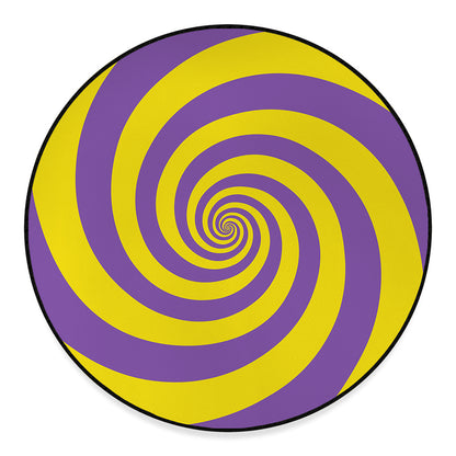 Purple And Yellow Spiral Illusion Print Round Floor Mat