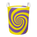 Purple And Yellow Spiral Illusion Print Round Laundry Basket
