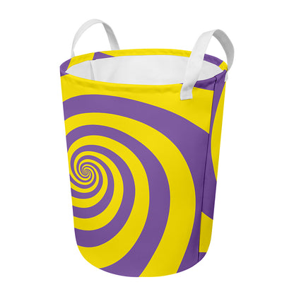 Purple And Yellow Spiral Illusion Print Round Laundry Basket