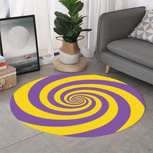 Purple And Yellow Spiral Illusion Print Round Rug