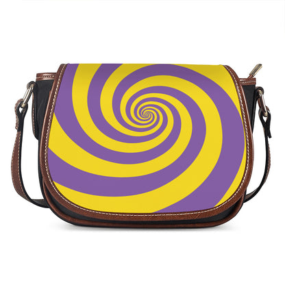 Purple And Yellow Spiral Illusion Print Saddle Bag