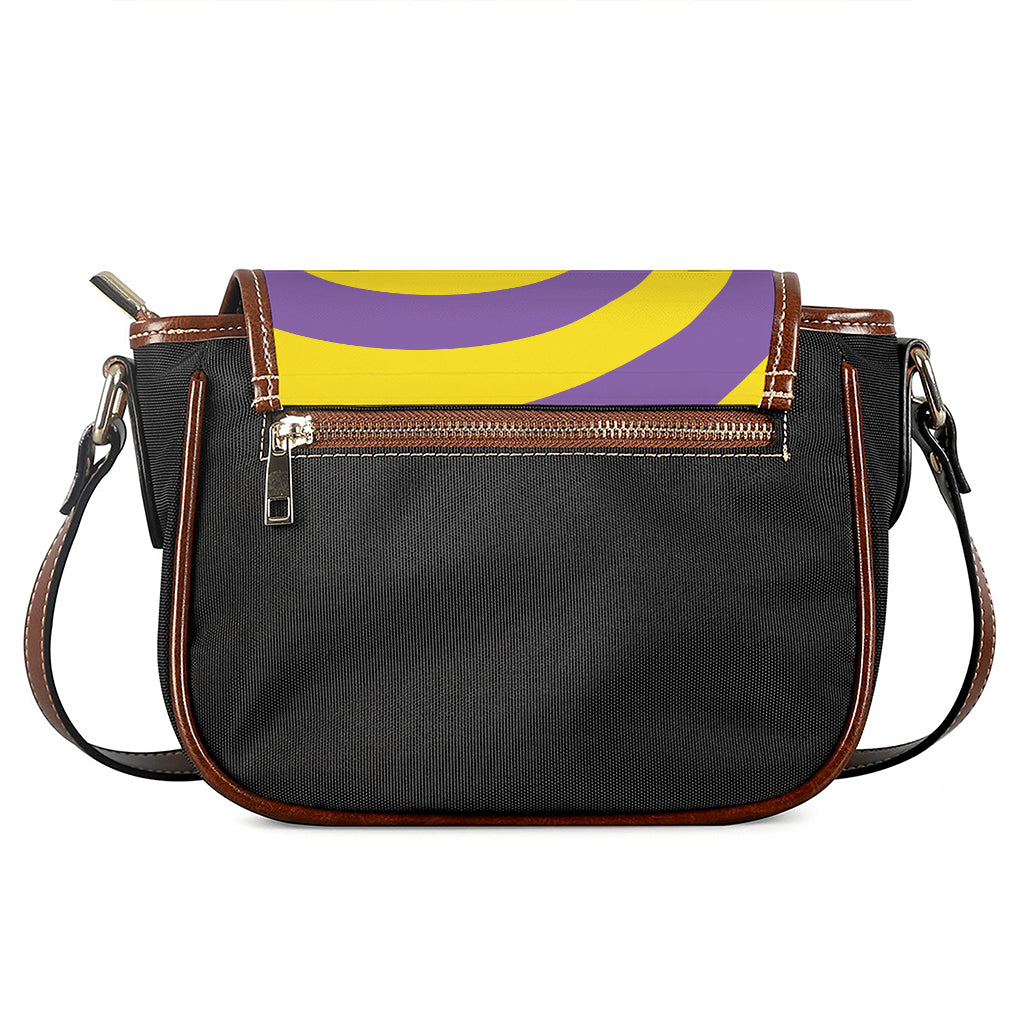 Purple And Yellow Spiral Illusion Print Saddle Bag