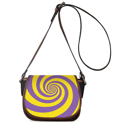 Purple And Yellow Spiral Illusion Print Saddle Bag