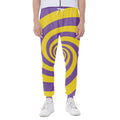 Purple And Yellow Spiral Illusion Print Joggers