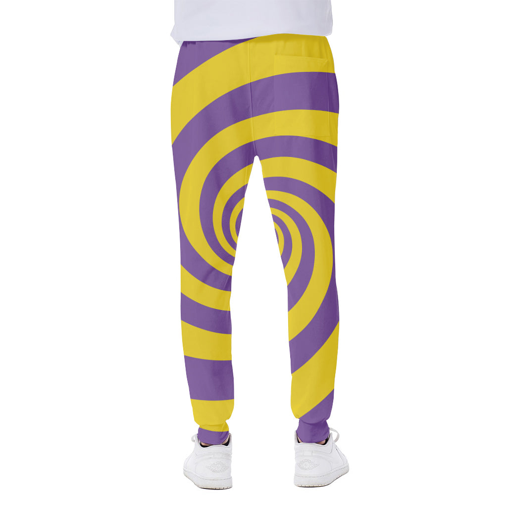 Purple And Yellow Spiral Illusion Print Scuba Joggers