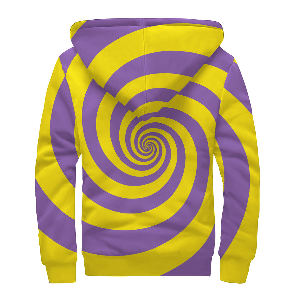 Purple And Yellow Spiral Illusion Print Sherpa Lined Zip Up Hoodie