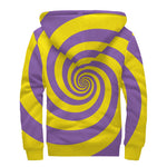 Purple And Yellow Spiral Illusion Print Sherpa Lined Zip Up Hoodie
