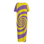 Purple And Yellow Spiral Illusion Print Short Sleeve Long Nightdress