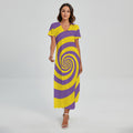 Purple And Yellow Spiral Illusion Print Short Sleeve Maxi Dress