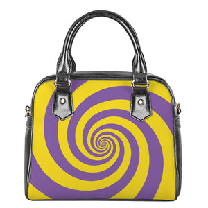 Purple And Yellow Spiral Illusion Print Shoulder Handbag