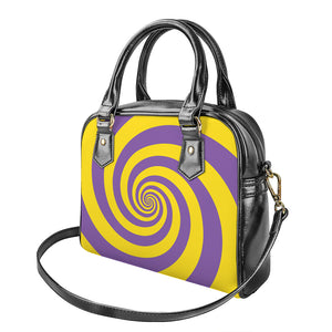 Purple And Yellow Spiral Illusion Print Shoulder Handbag