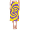 Purple And Yellow Spiral Illusion Print Side Slit Midi Skirt