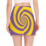 Purple And Yellow Spiral Illusion Print Side Slit Mini Skirt
