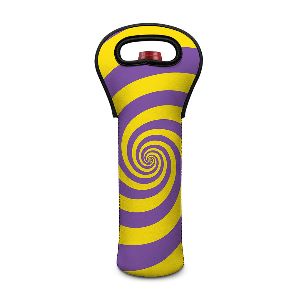 Purple And Yellow Spiral Illusion Print Single Neoprene Wine Tote