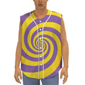 Purple And Yellow Spiral Illusion Print Sleeveless Baseball Jersey