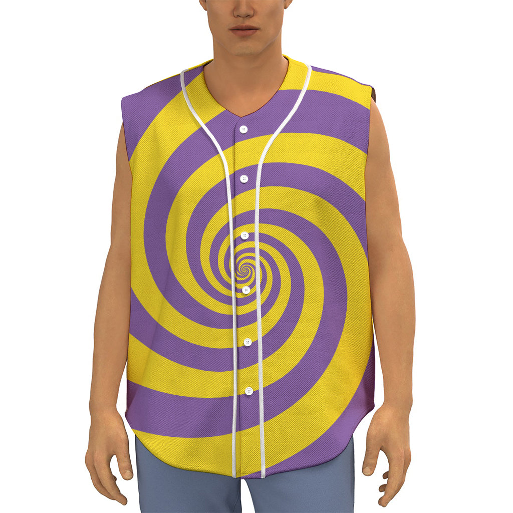 Purple And Yellow Spiral Illusion Print Sleeveless Baseball Jersey
