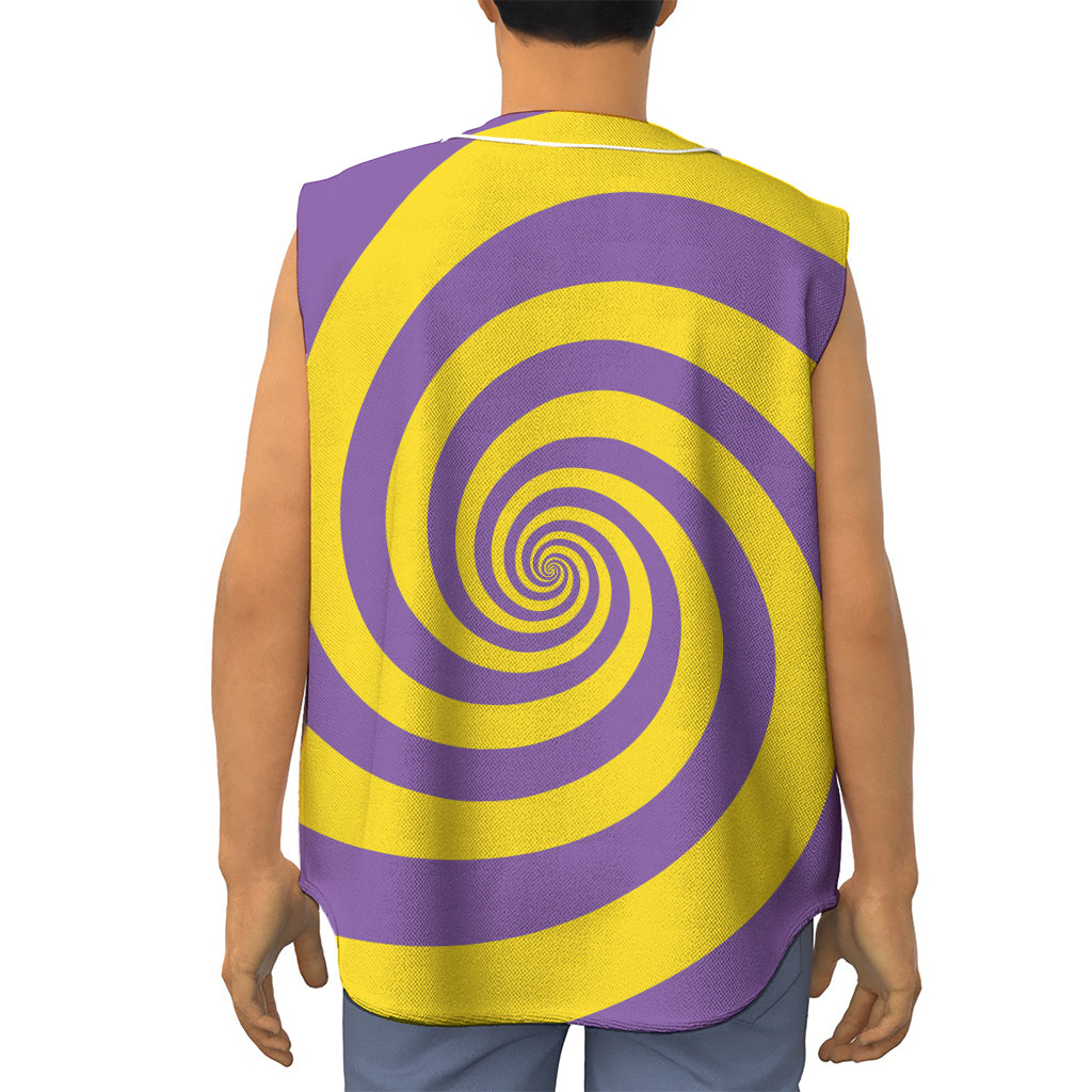 Purple And Yellow Spiral Illusion Print Sleeveless Baseball Jersey