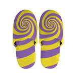 Purple And Yellow Spiral Illusion Print Slippers
