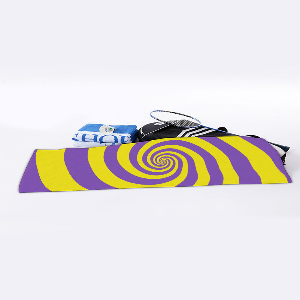 Purple And Yellow Spiral Illusion Print Sports Towel