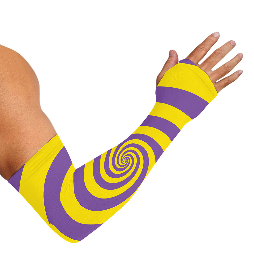 Purple And Yellow Spiral Illusion Print Sun Protection Arm Sleeves