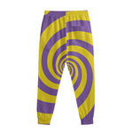 Purple And Yellow Spiral Illusion Print Sweatpants