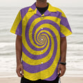 Purple And Yellow Spiral Illusion Print Textured Short Sleeve Shirt