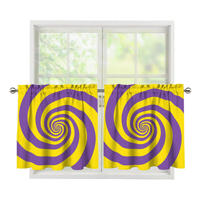 Purple And Yellow Spiral Illusion Print Tier Curtains