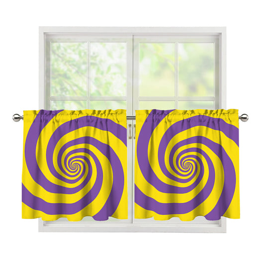 Purple And Yellow Spiral Illusion Print Tier Curtains
