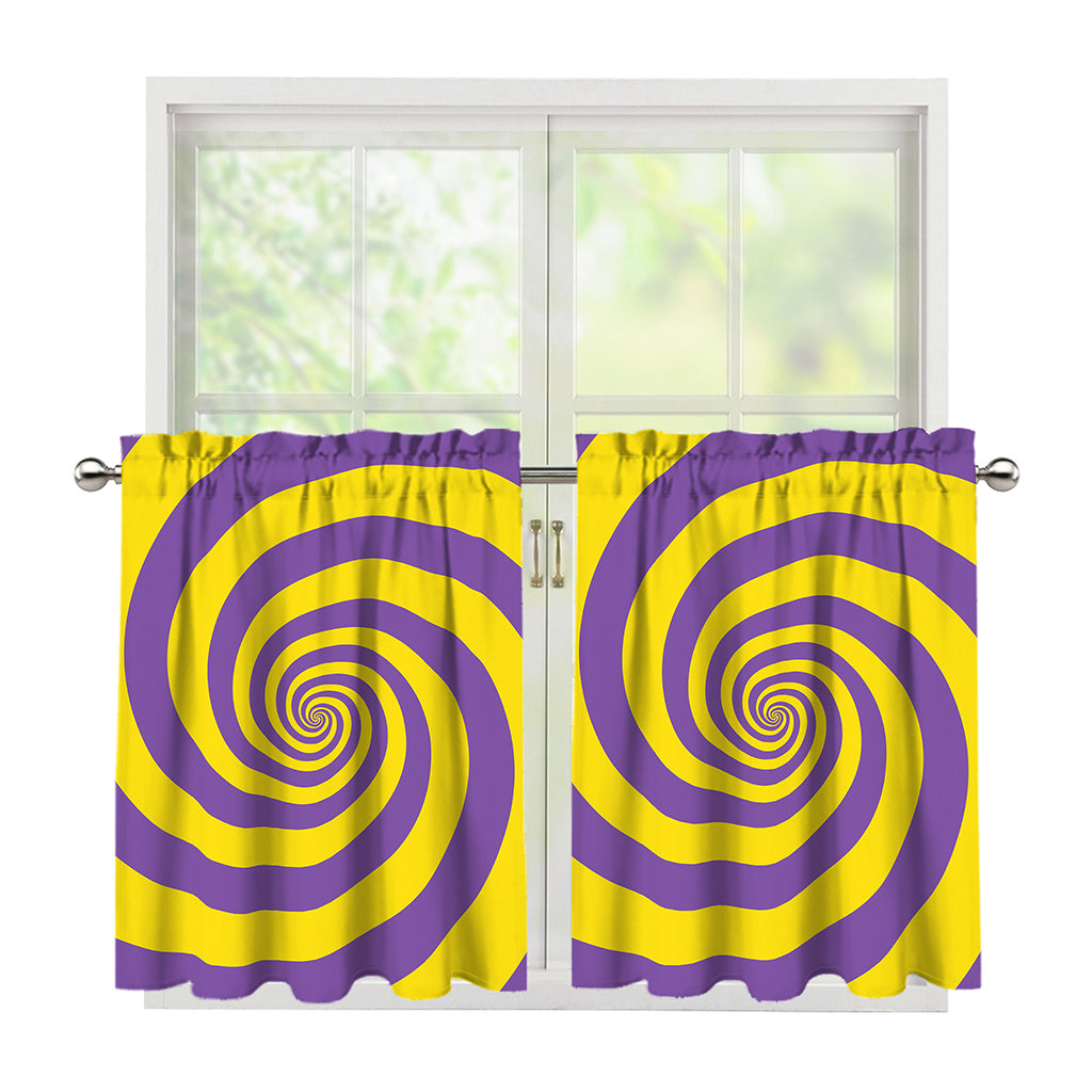 Purple And Yellow Spiral Illusion Print Tier Curtains