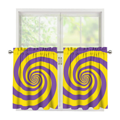 Purple And Yellow Spiral Illusion Print Tier Curtains