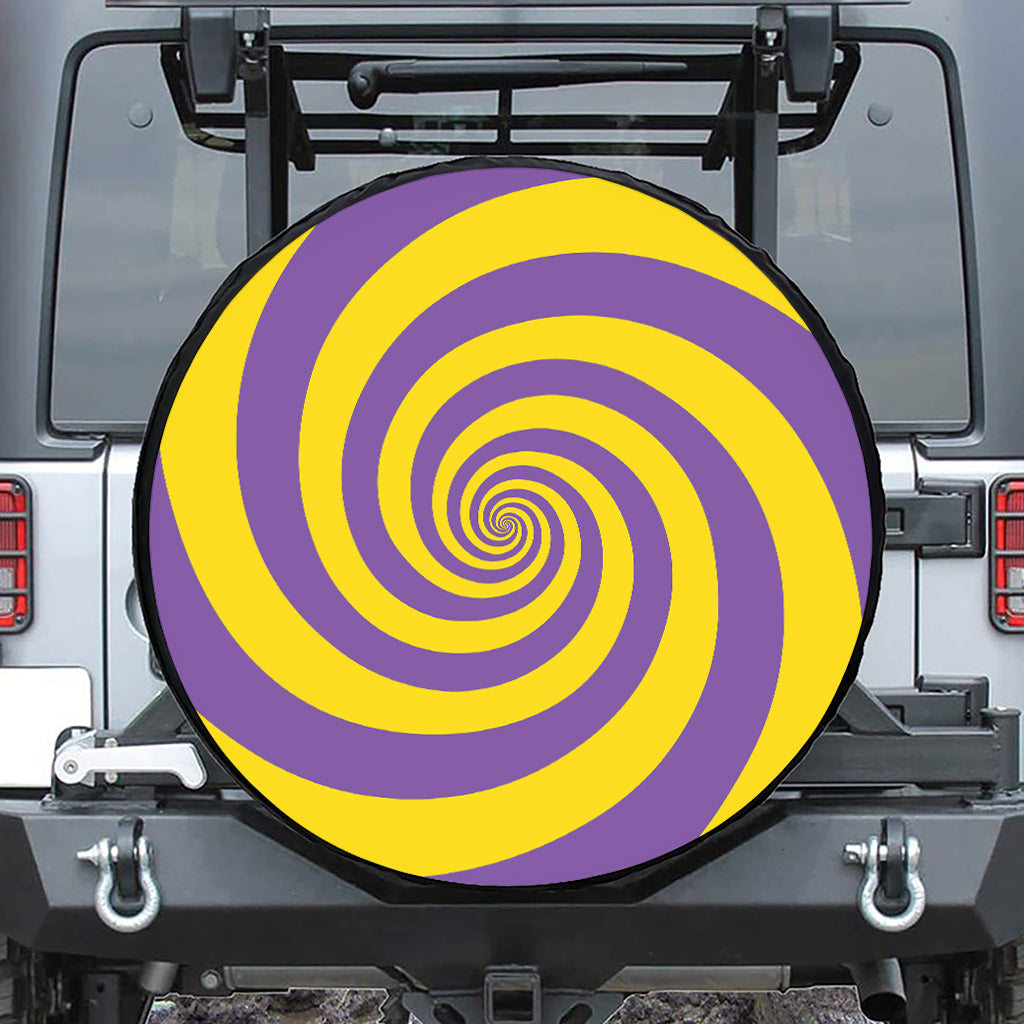 Purple And Yellow Spiral Illusion Print Tire Cover