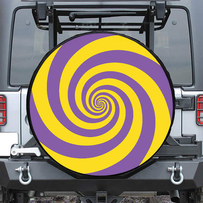 Purple And Yellow Spiral Illusion Print Tire Cover
