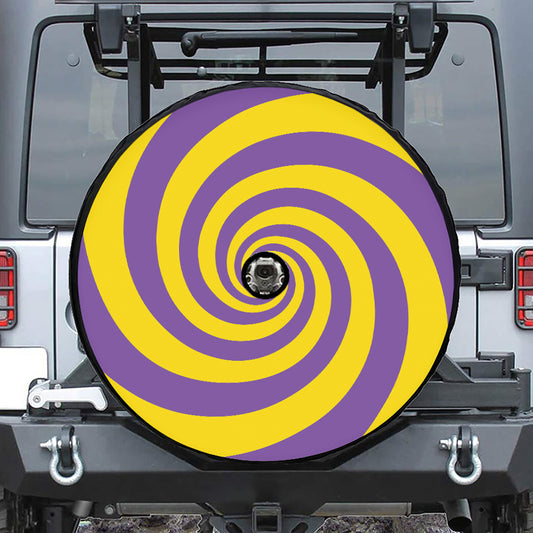 Purple And Yellow Spiral Illusion Print Tire Cover With Camera Hole