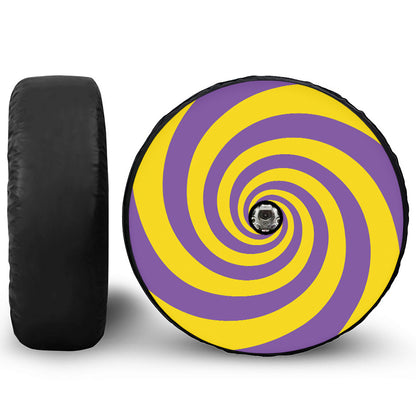 Purple And Yellow Spiral Illusion Print Tire Cover With Camera Hole